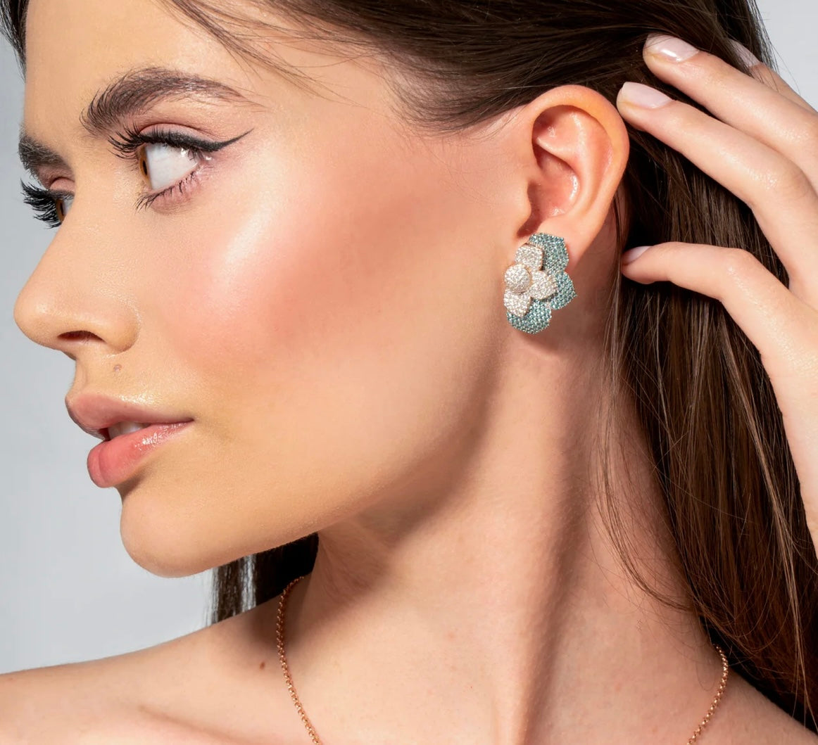 ORECCHINI FIORE ARGENTO ROSATO ZIRCONI PARAIBA SOGNI