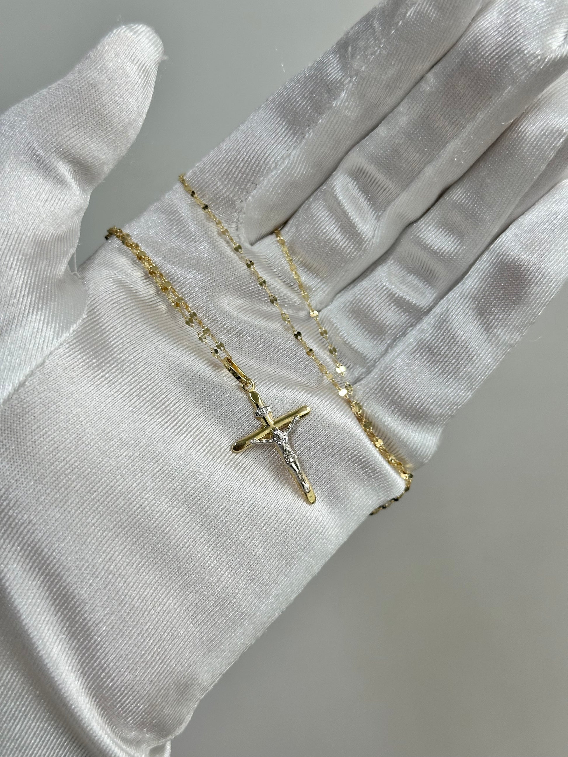 COLLANA CON CROCE E SPECCHIATA ORO 18KT