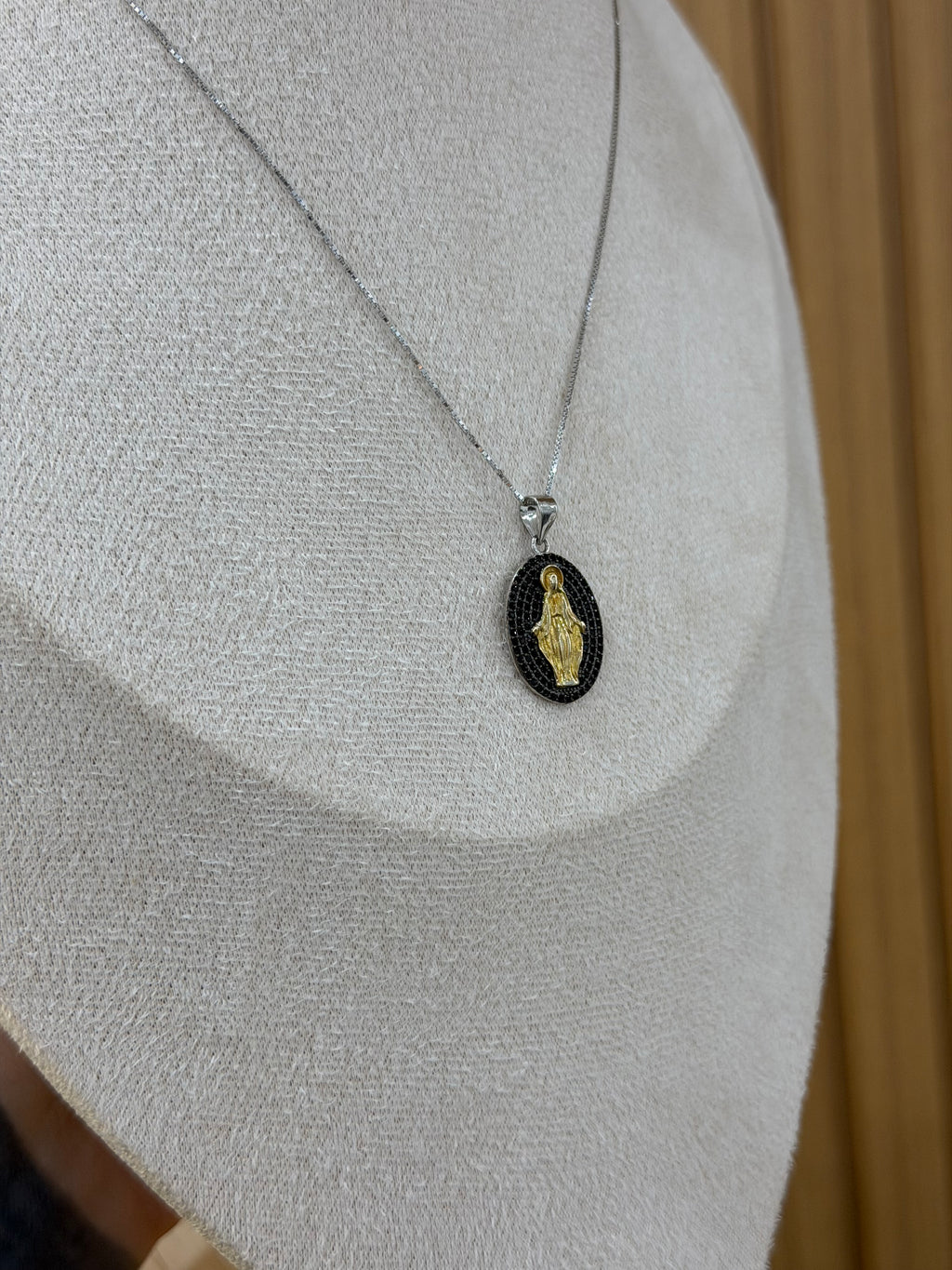 COLLANA MADONNINA ZIRCONI NERI ARGENTO 925