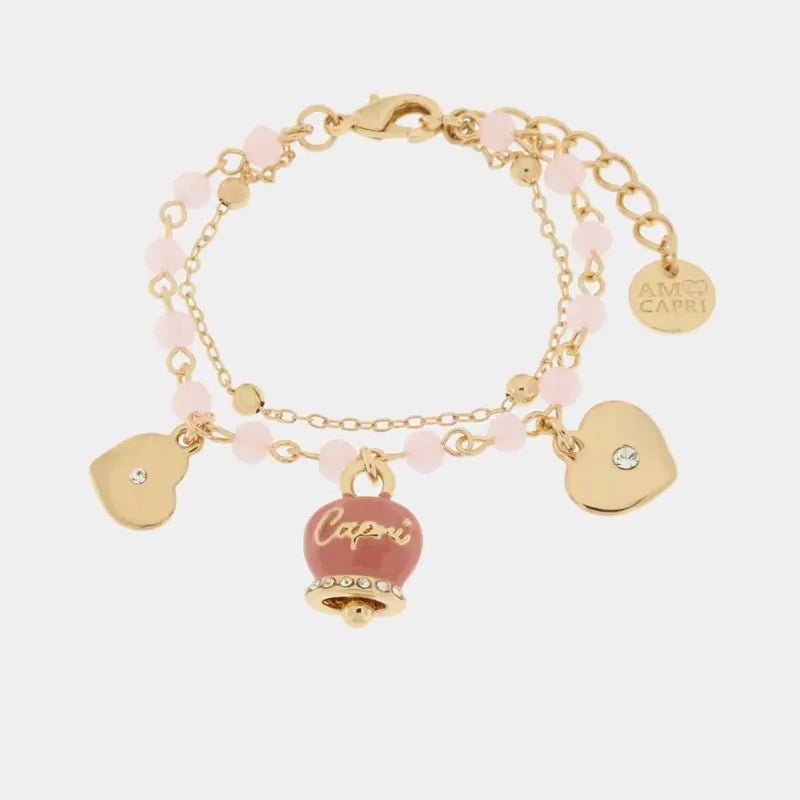 BRACCIALE AMO CAPRI MULTIFILO CAMPANA ROSA E CUORI PENDENTI