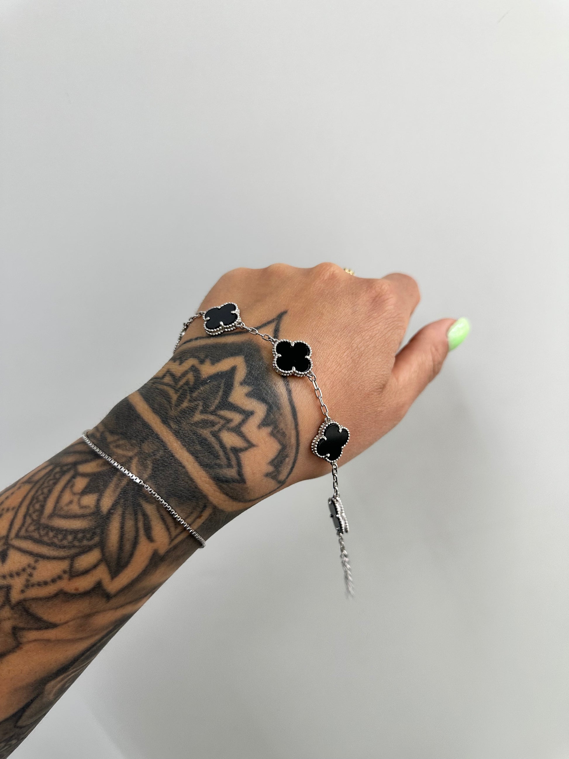 BRACCIALE QUADRIFOGLIO BLACK ARGENTO