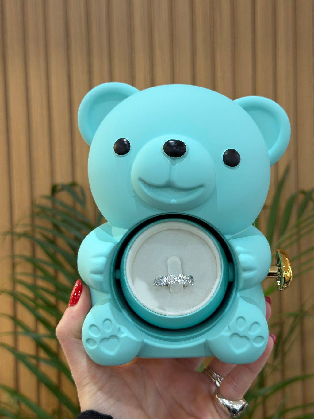 BOX TEDDY VERDE ACQUA CON ANELLO CROWN ARGENTO 925