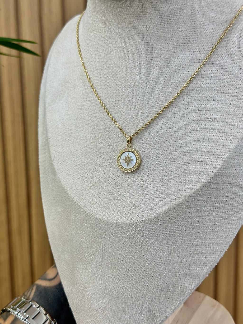 COLLANA LASER CON MEDAGLIA ROSA DEI VENTI WHITE