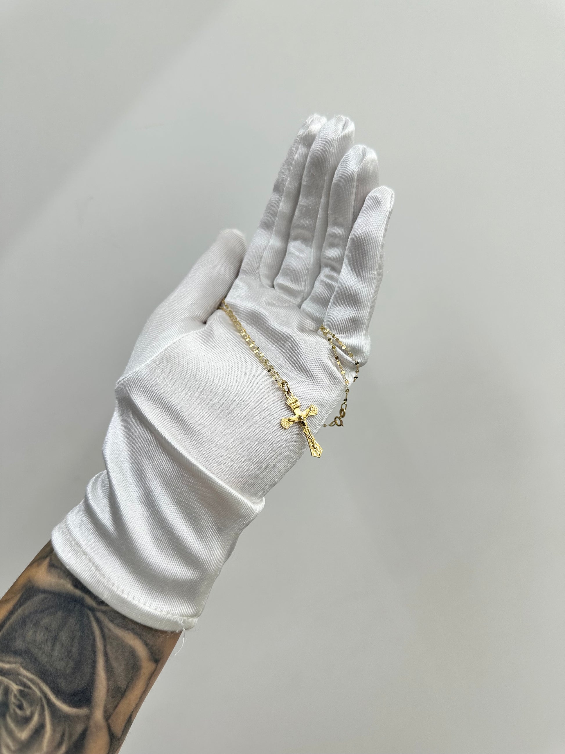 COLLANA CON CROCE LAVORATA E SPECCHIATA ORO 18KT