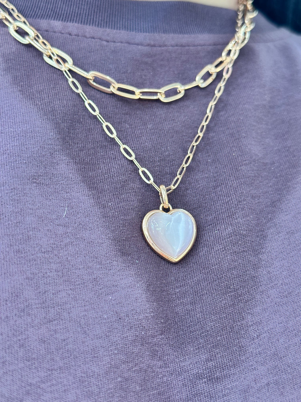 COLLANA DOPPIO FILO CON CUORE ACCIAIO