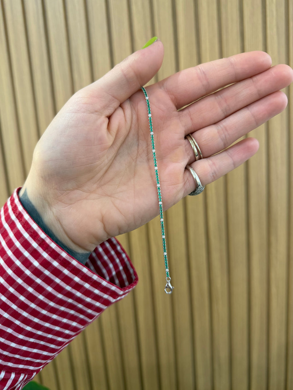 BRACCIALE TENNIS MINI VERDE E BIANCO ARGENTO 925