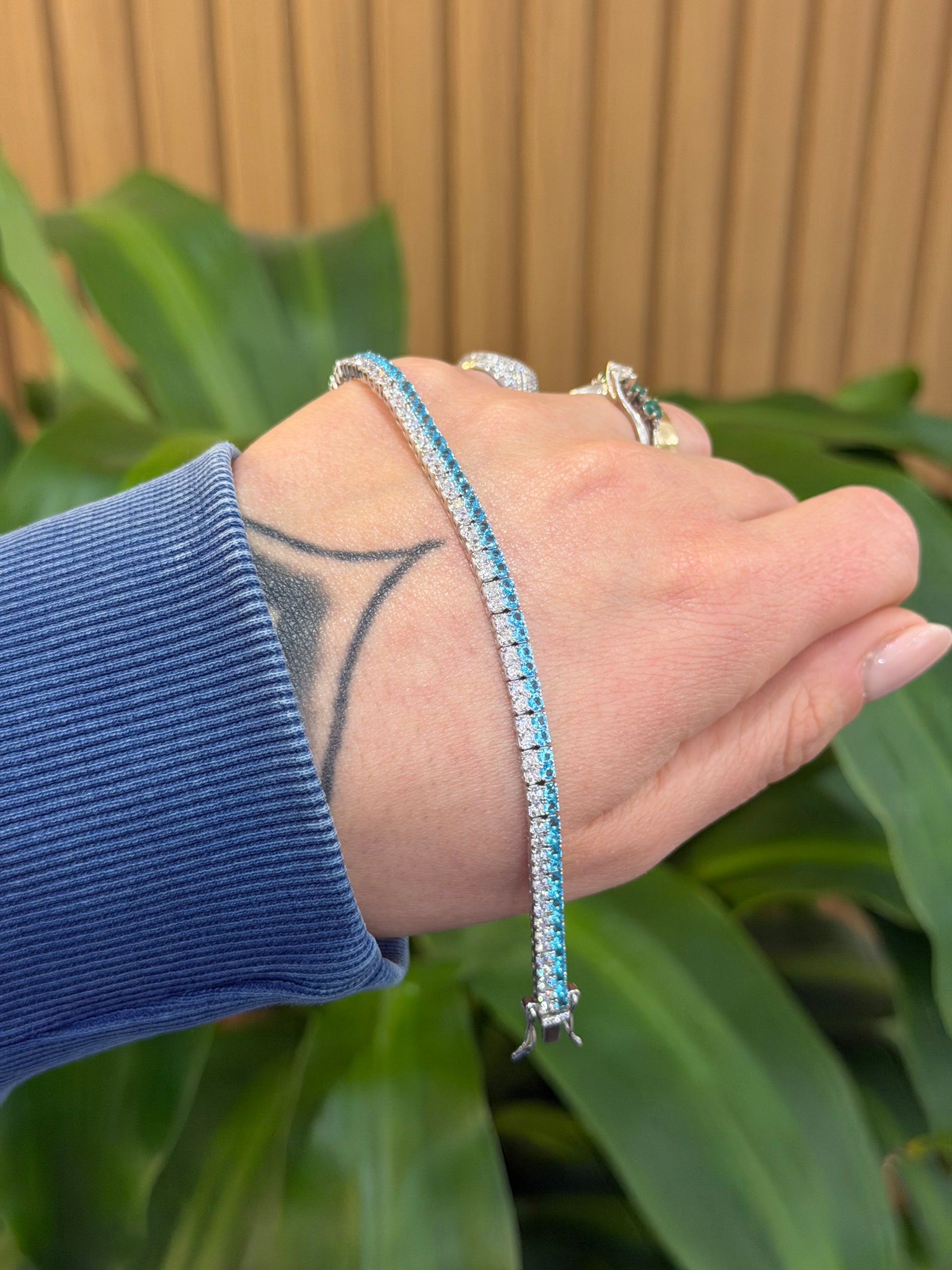 BRACCIALE TENNIS DOUBLE COLORS ARGENTO 925