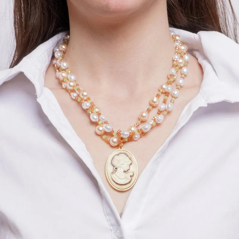 COLLANA AMO VENEZIA MULTIFILO PERLE E CAMMEO