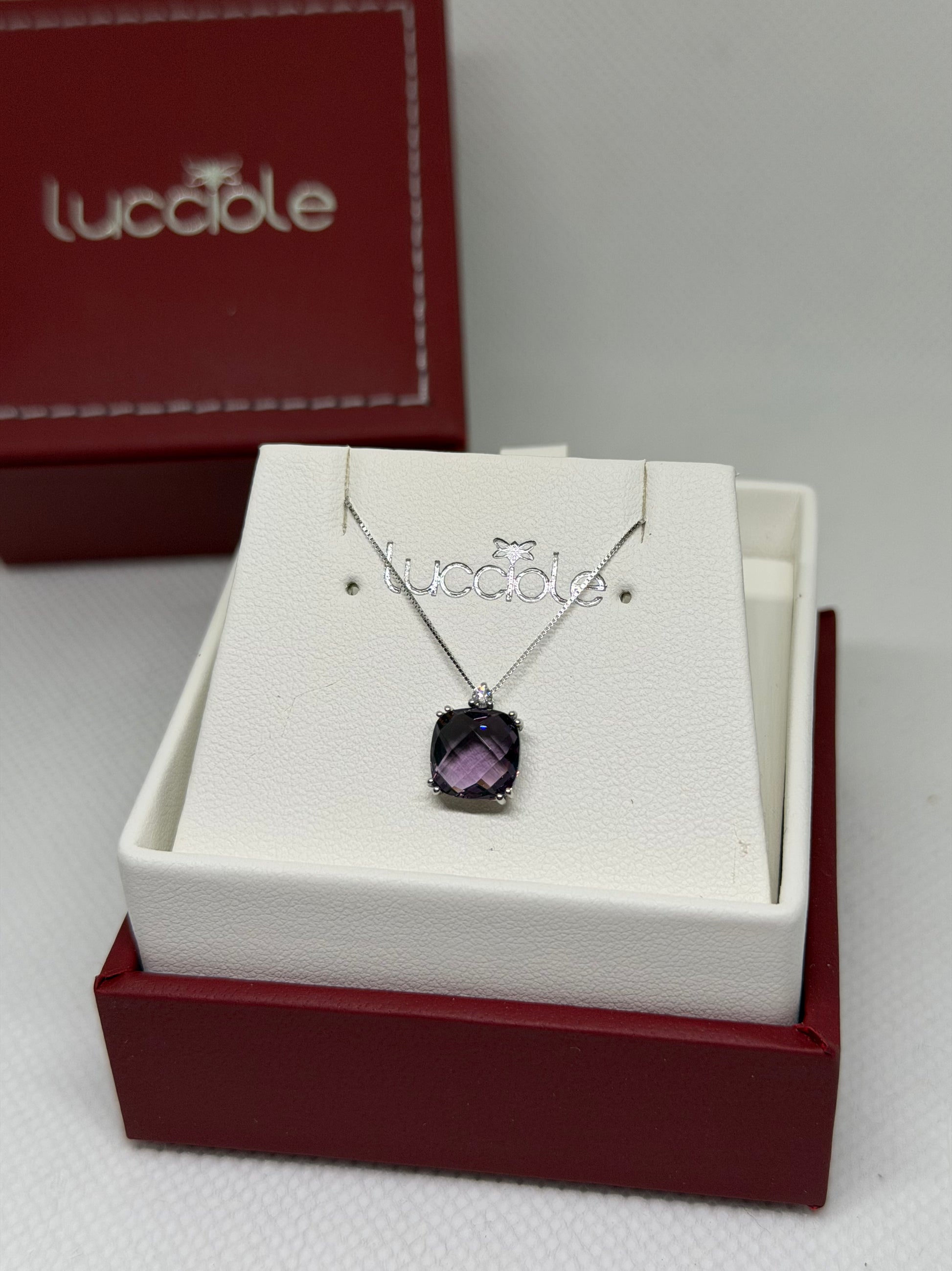 COLLANA LUCCIOLE ORO 9 CARATI CON AMETISTA E DIAMANTINO