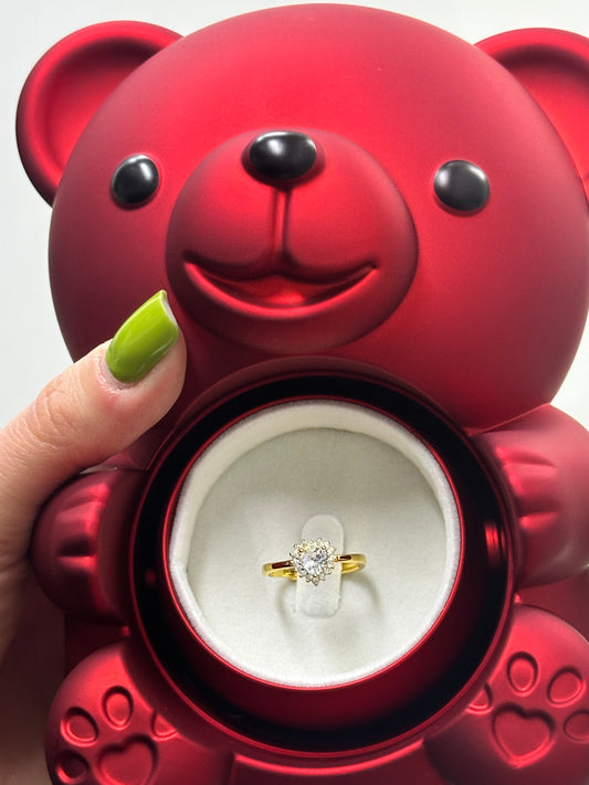 BOX TEDDY CON ANELLO CUORE GOLD ARGENTO 925