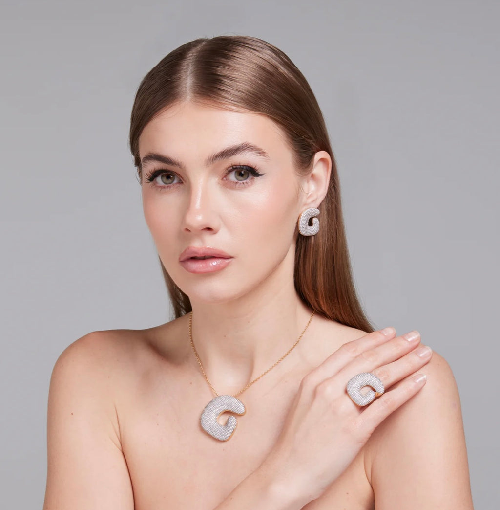 COLLANA LETTERA G ARGENTO DORATO CON ZIRCONI SOGNI