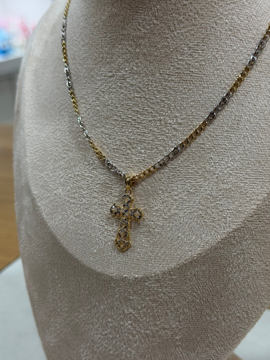 COLLANA BICOLORE ORO 18KT CON CROCE