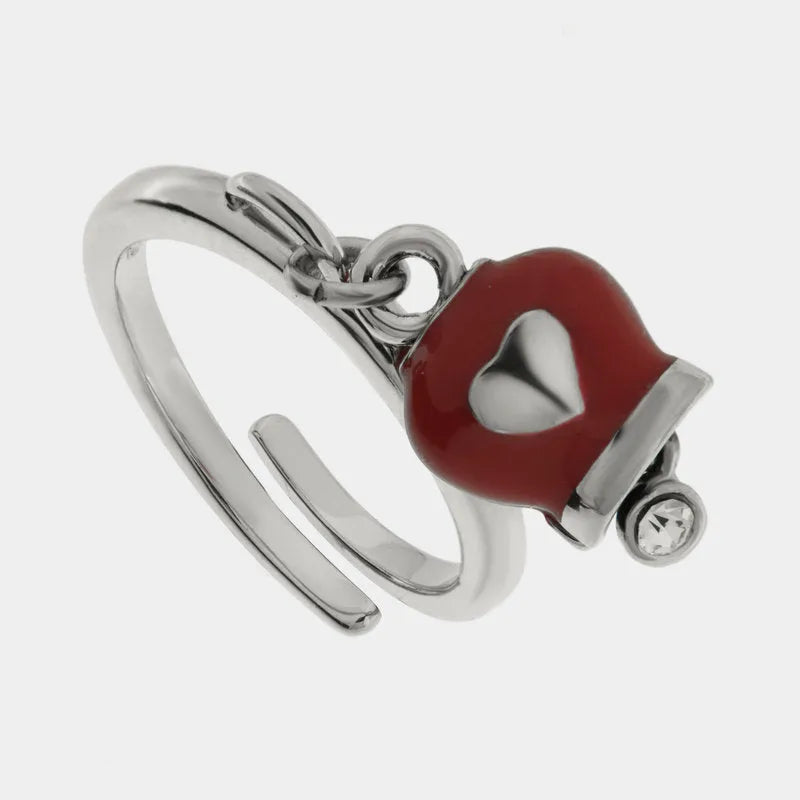 ANELLO AMO CAPRI CON CAMPANELLA PORTAFORTUNA ROSSA CON CUORE
