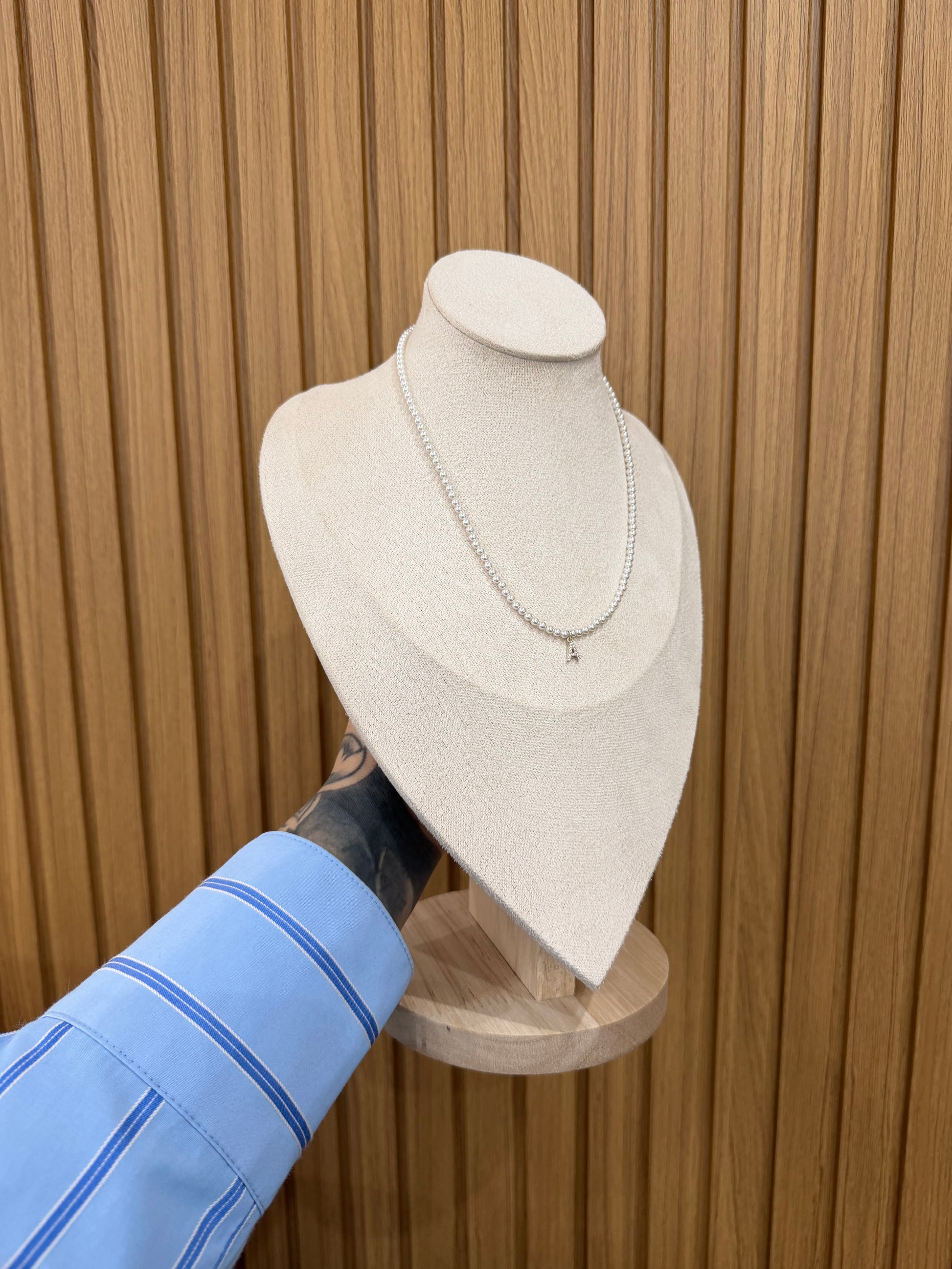 COLLANA MICRO PERLA LETTERA A ARGENTO 925