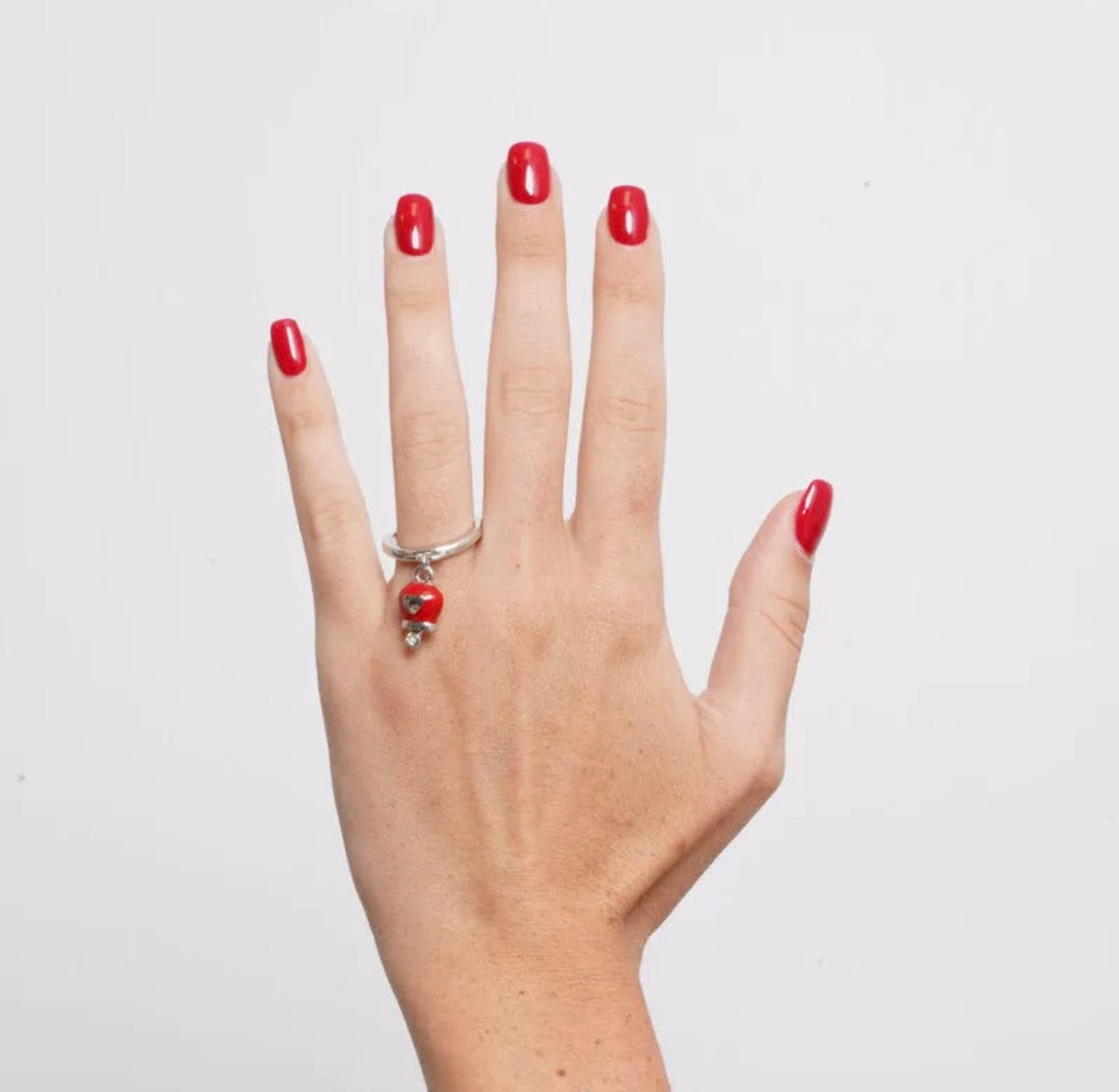 ANELLO AMO CAPRI CON CAMPANELLA PORTAFORTUNA ROSSA CON CUORE