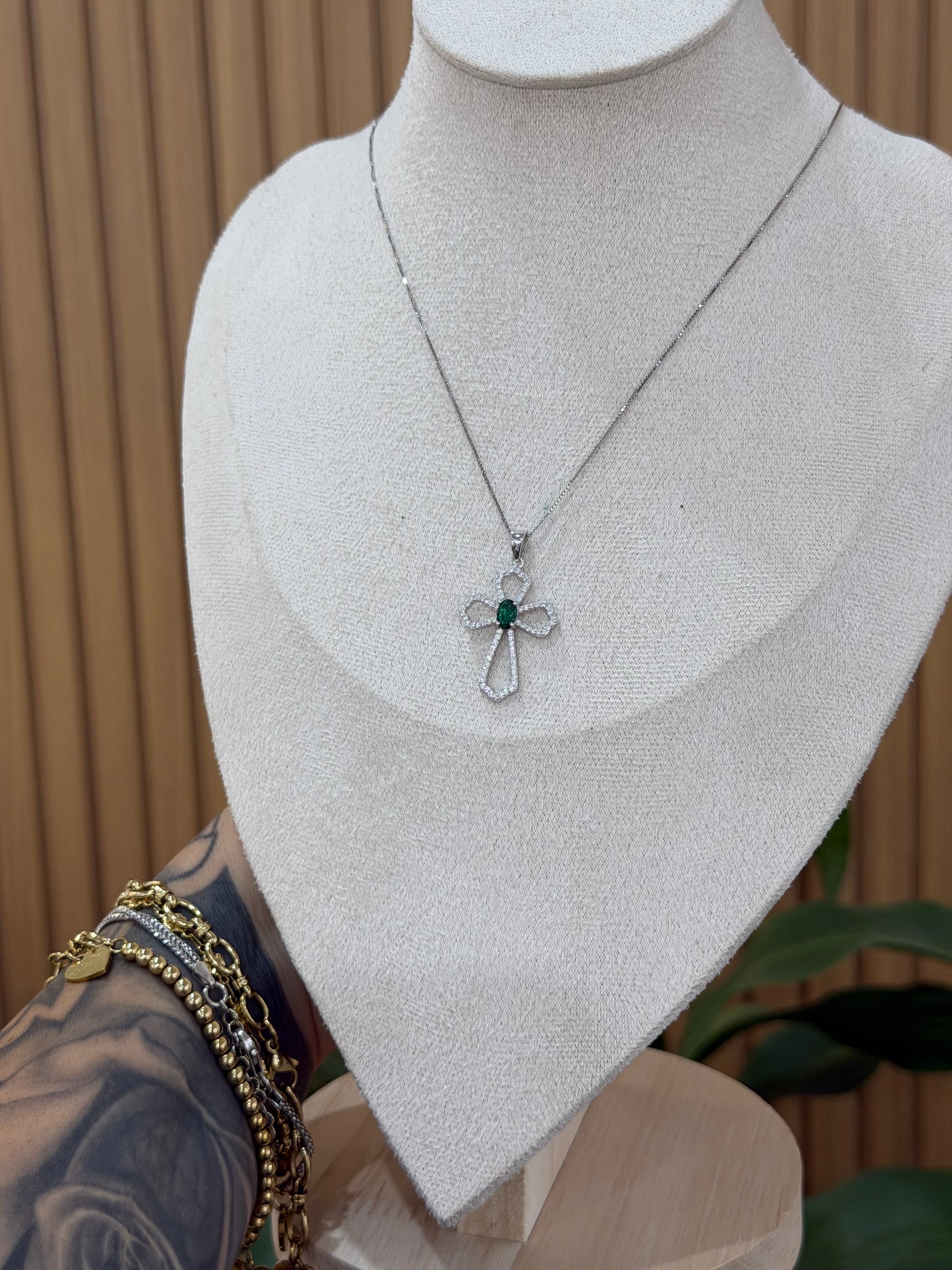 COLLANA ARGENTO 925 CON CROCE ESMERALDA