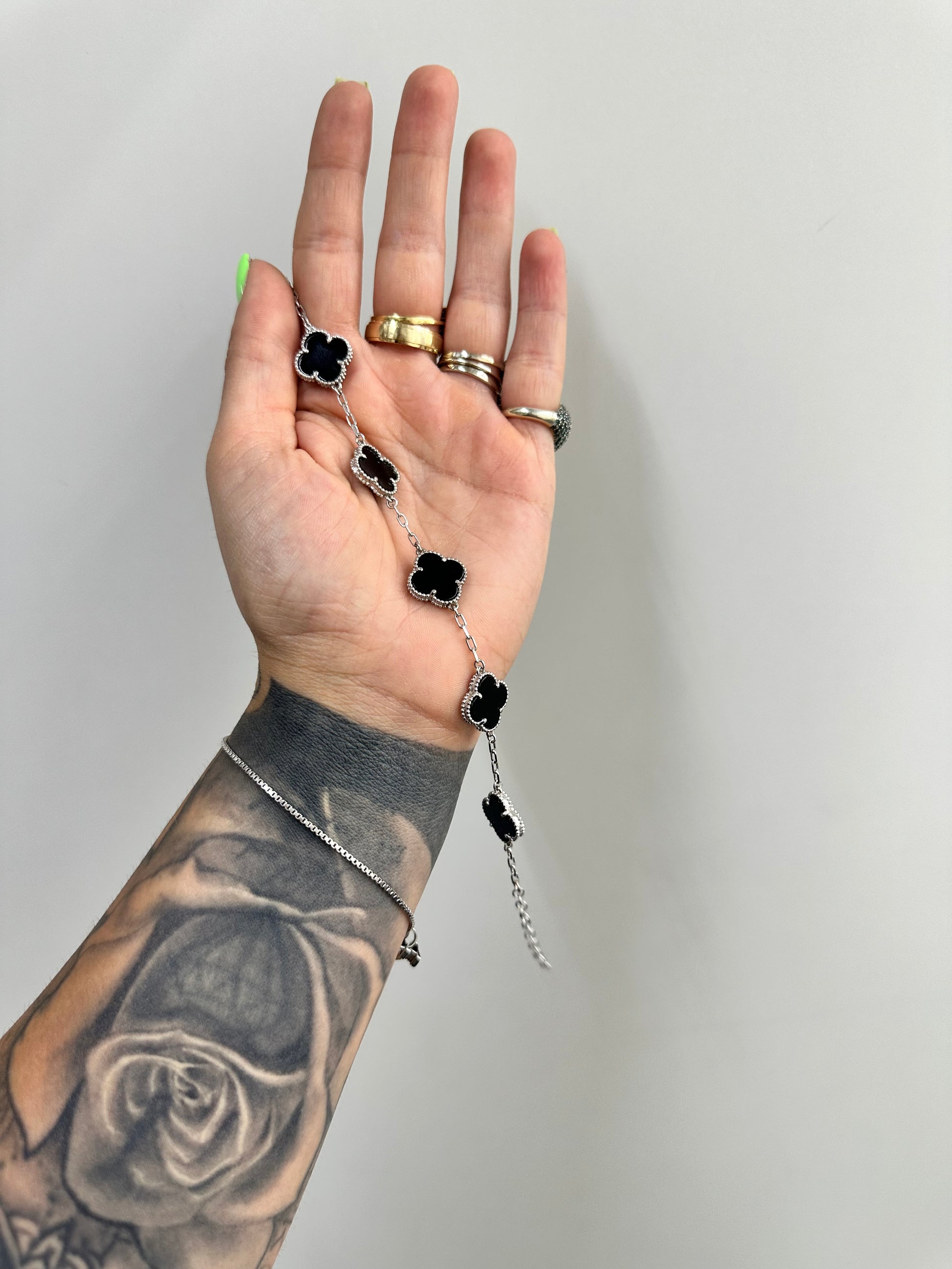 BRACCIALE QUADRIFOGLIO BLACK ARGENTO