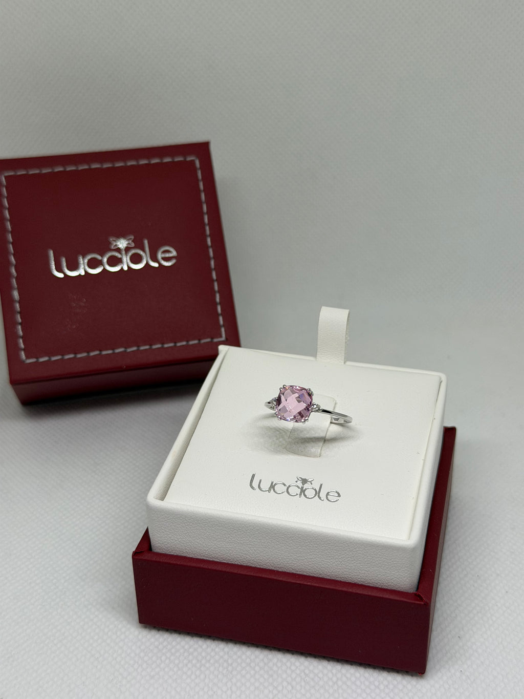 ANELLO ORO 9 CARATI ZAFFIRO ROSA E DIAMANTI LUCCIOLE