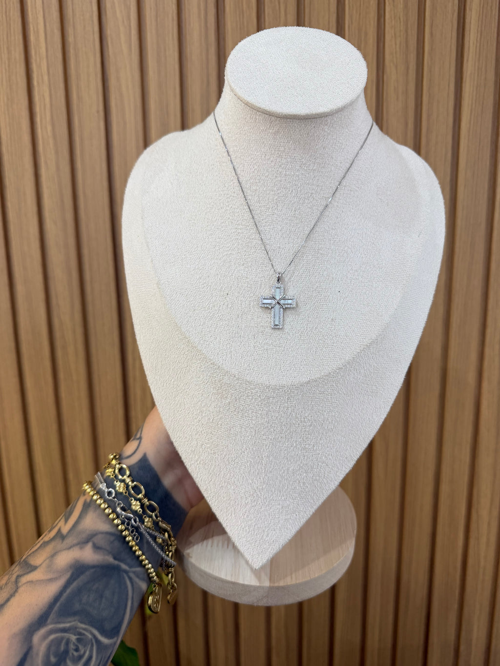 COLLANA ARGENTO 925 CROCE MADREPERLA