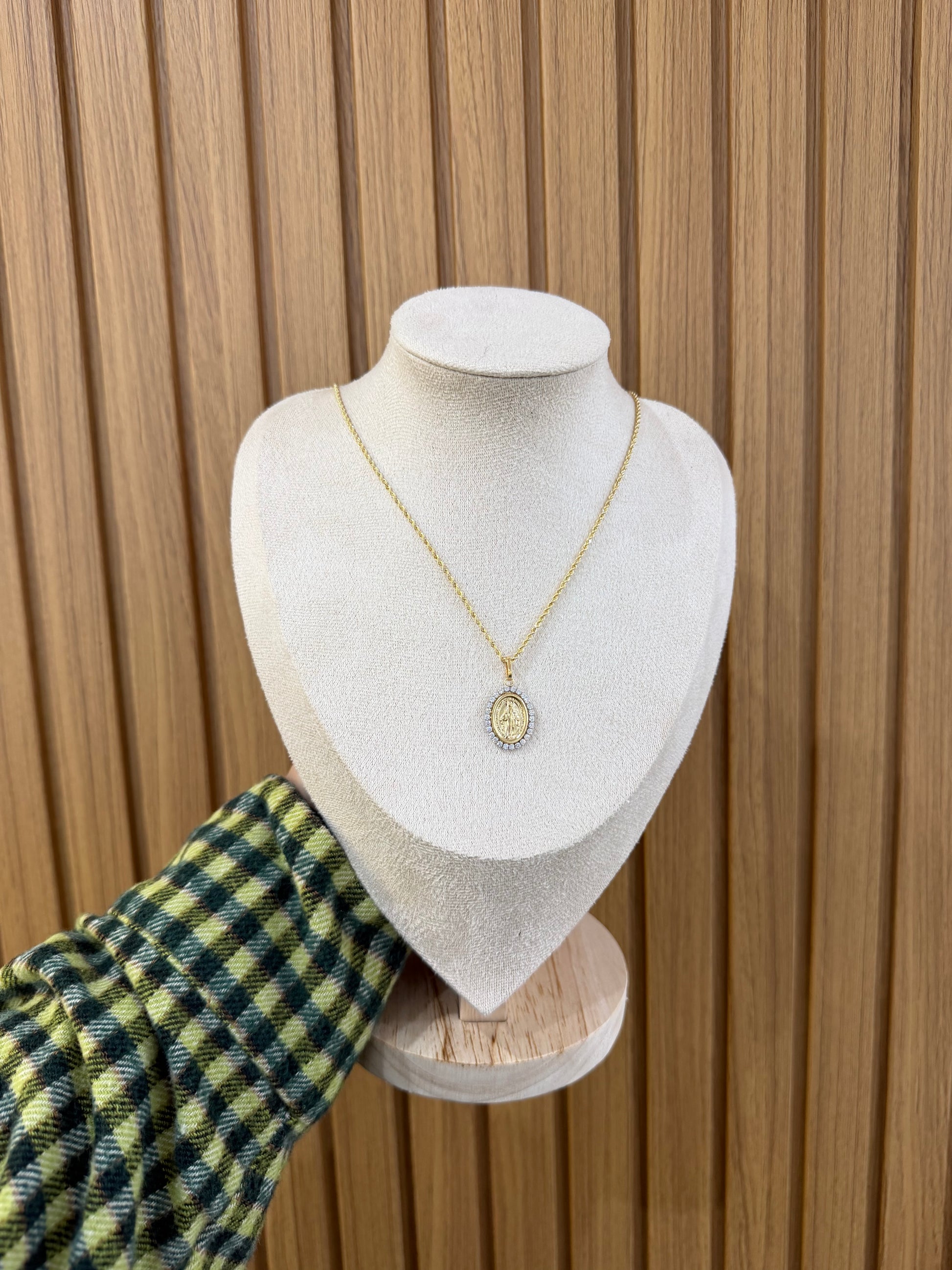 COLLANA ORO 18KT CON LASER E MADONNINA ZIRCONATA