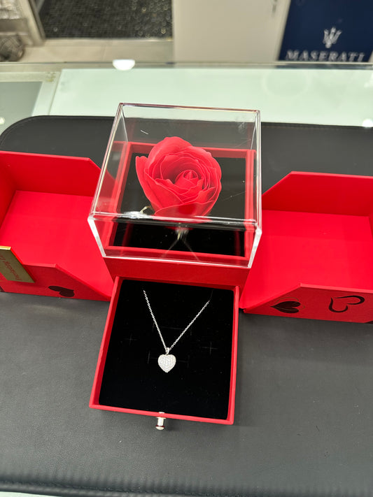 BOX CON COLLANA CUORE BOMBATO ZIRCONATO