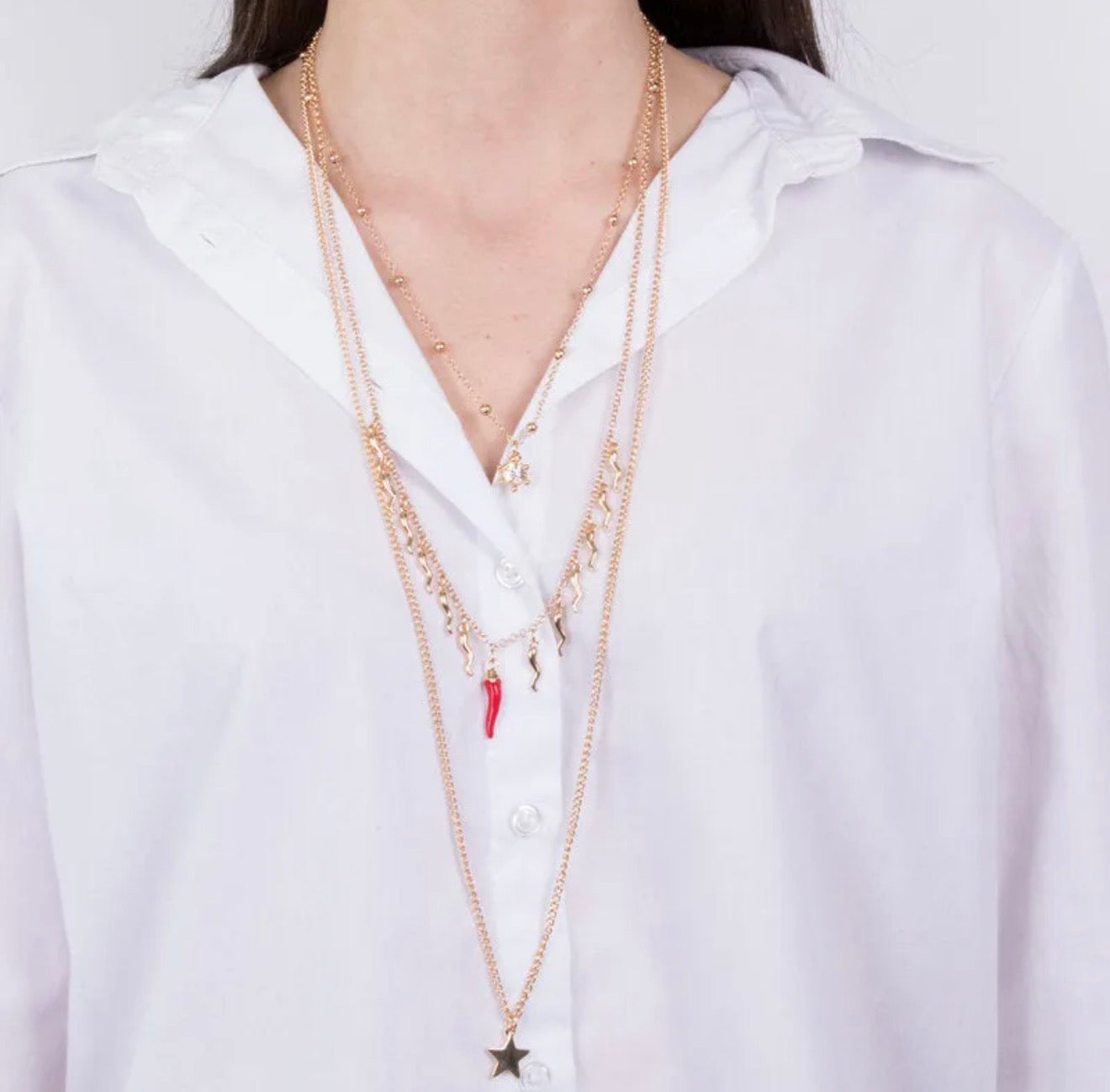COLLANA AMO NAPOLI CORNETTI ROSSI E STELLA