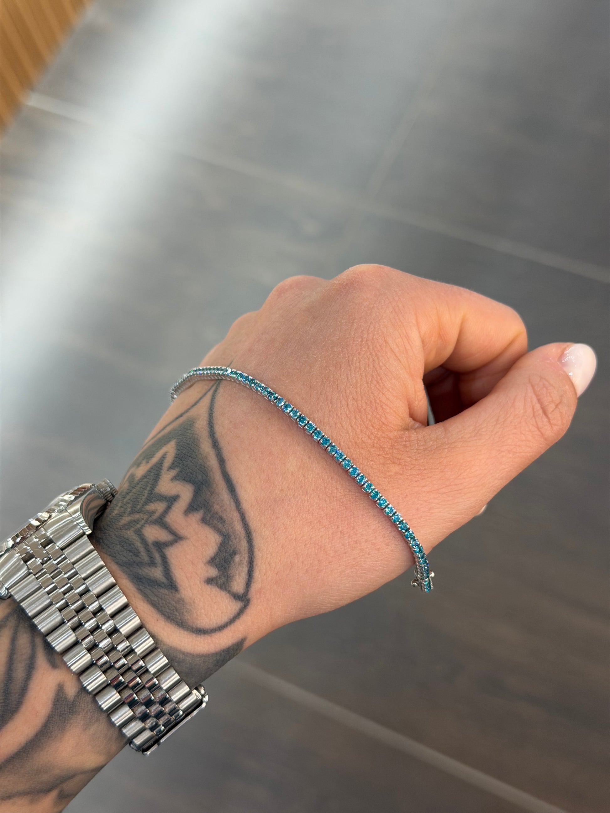BRACCIALE TENNIS ORO 18KT CON ZIRCONI CELESTI