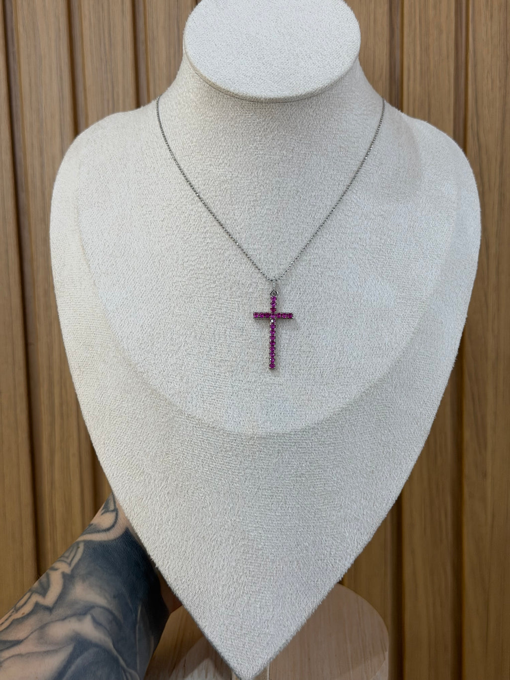 COLLANA CROCE BASIC FUCSIA ARGENTO 925