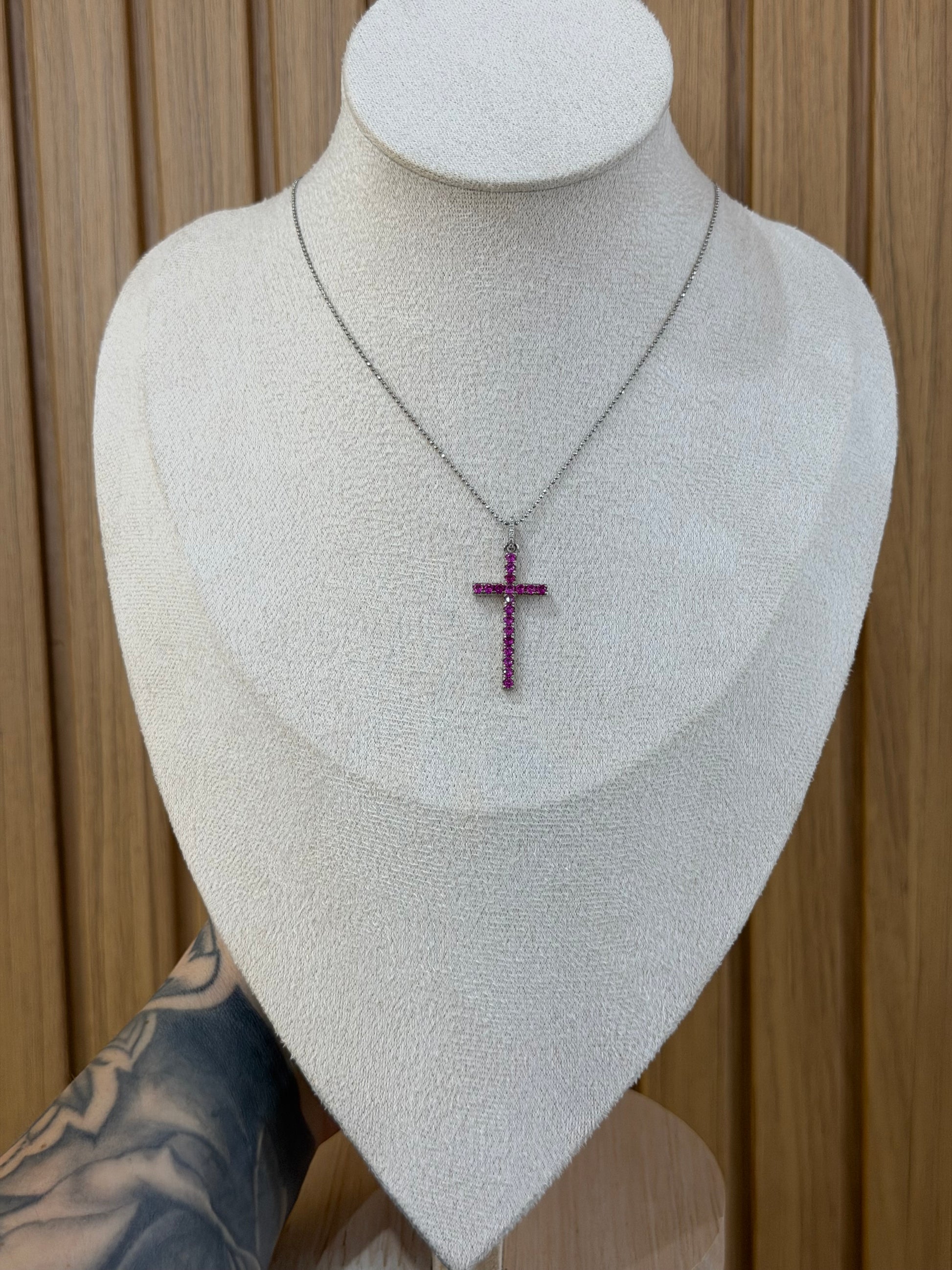 COLLANA CROCE BASIC FUCSIA ARGENTO 925