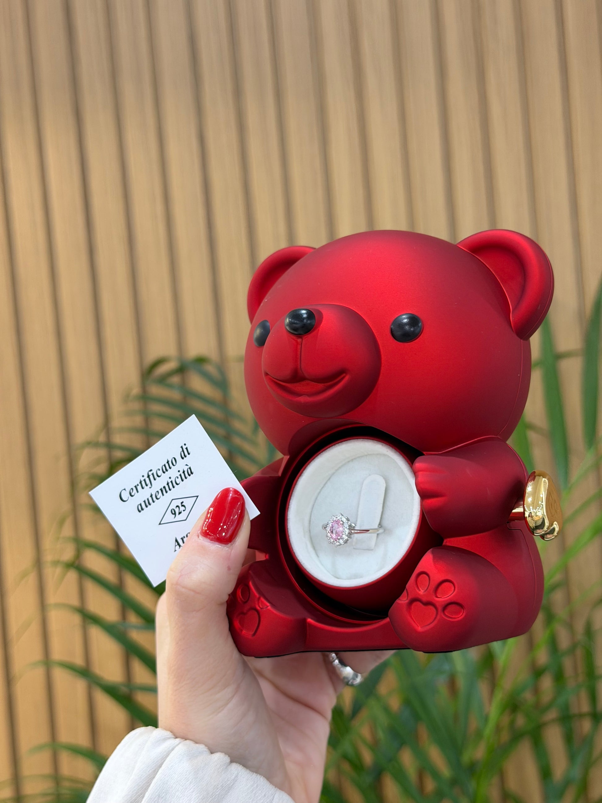 BOX MINI TEDDY CON ANELLO KATE ROSA ARGENTO 925