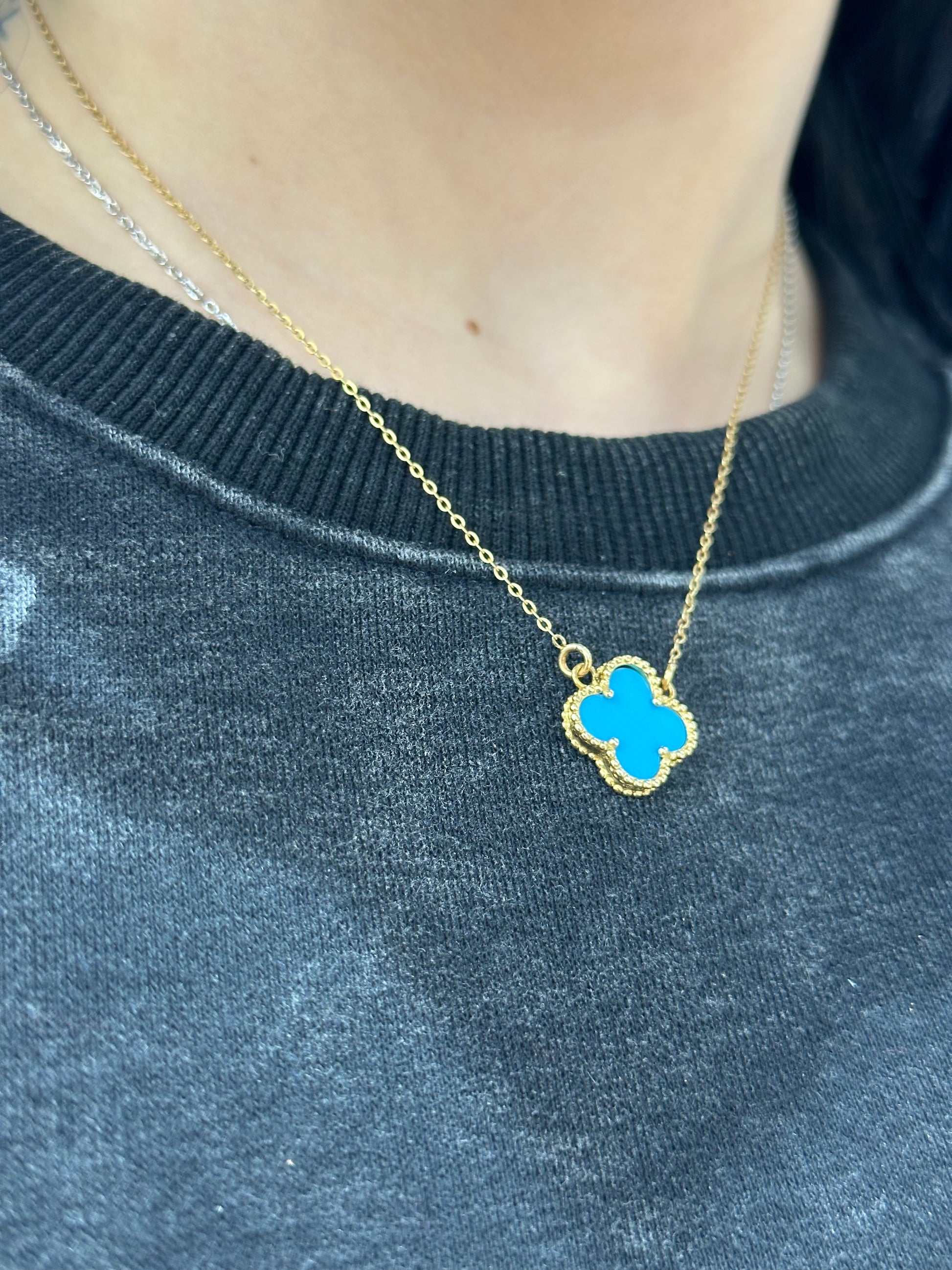 COLLANA QUADRIFOGLIO CELESTE