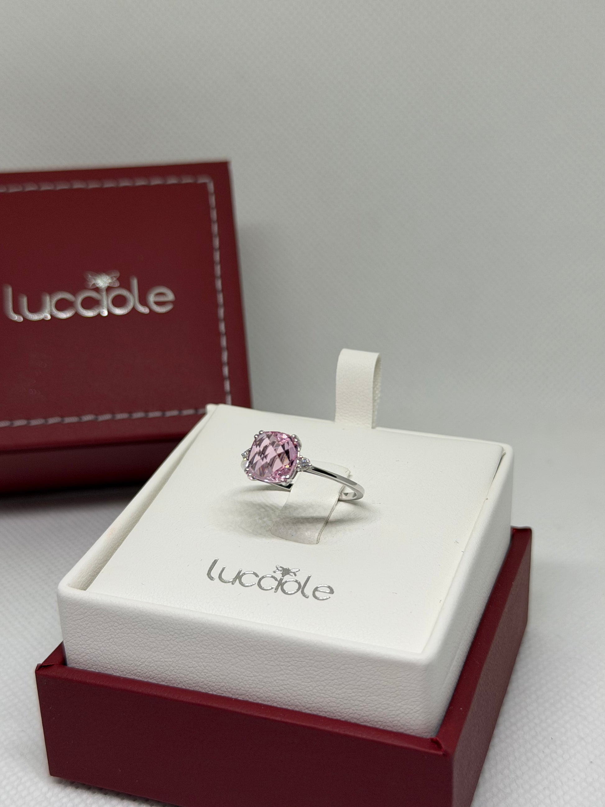 ANELLO ORO 9 CARATI ZAFFIRO ROSA E DIAMANTI LUCCIOLE