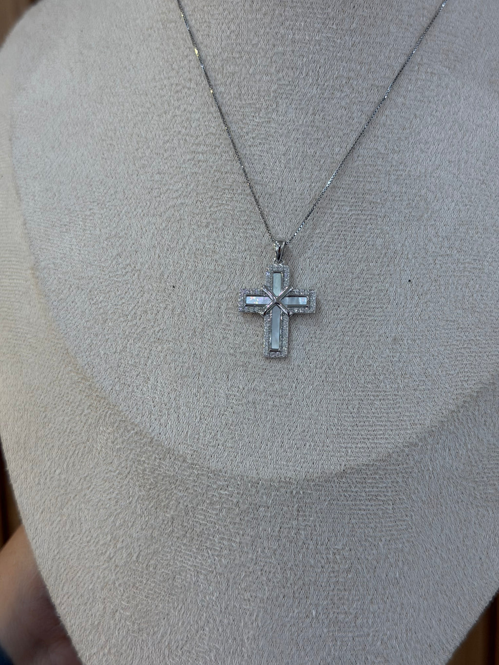 COLLANA ARGENTO 925 CROCE MADREPERLA