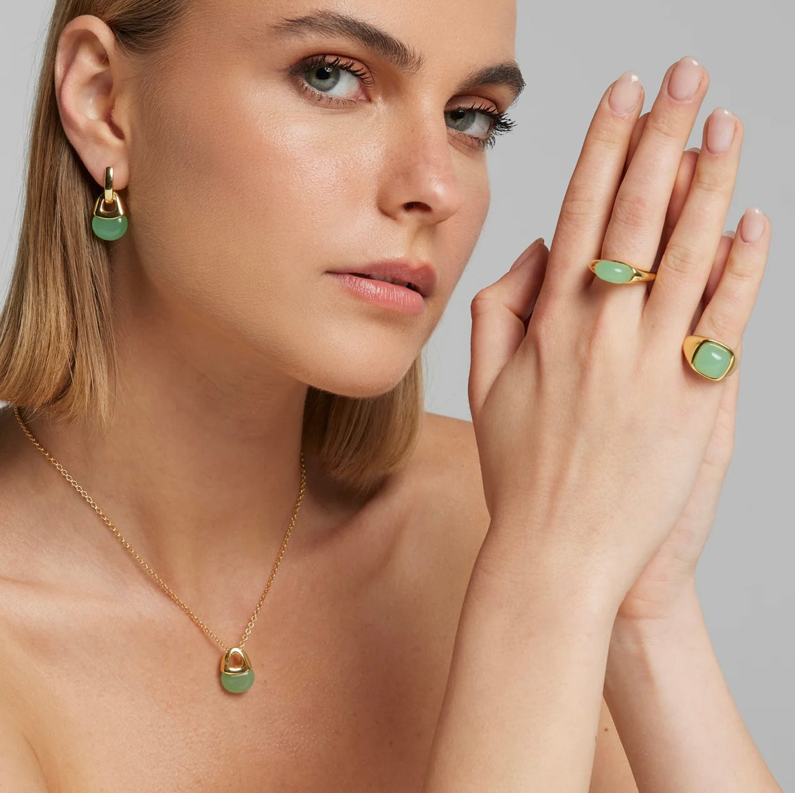 COLLANA QUARZO VERDE MENTA ARGENTO DORATO SOGNI