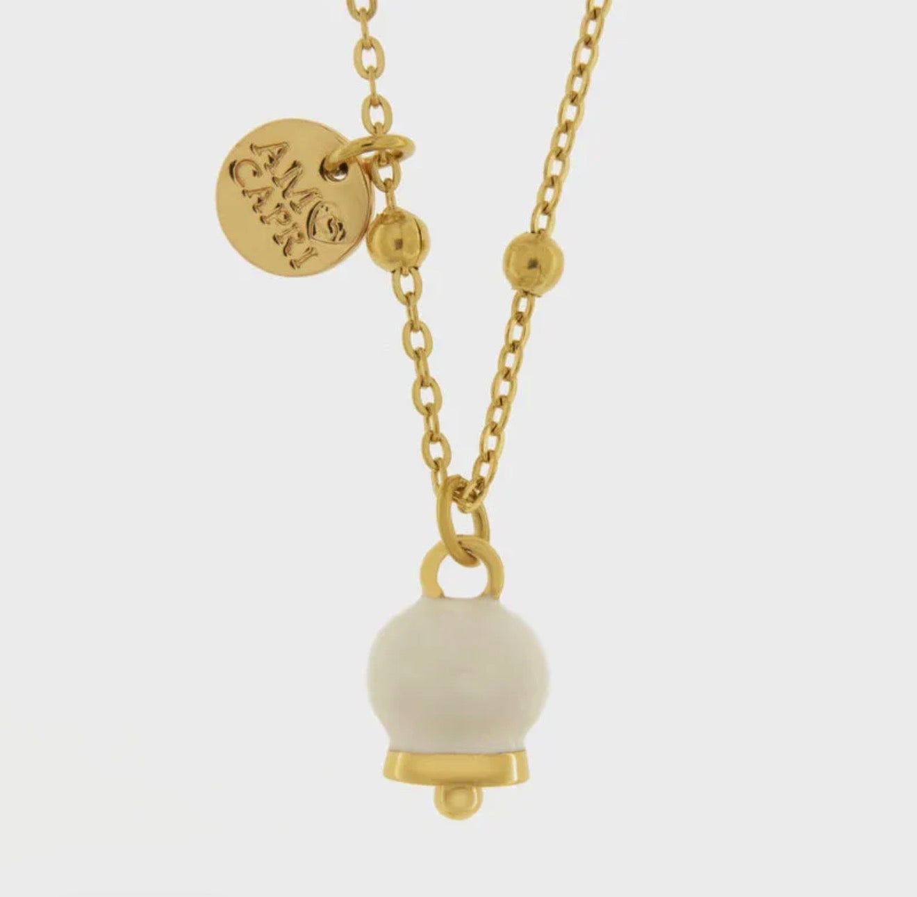 COLLANA AMO CAPRI IN ACCIAIO CON CAMPANELLA BIANCA E ORO