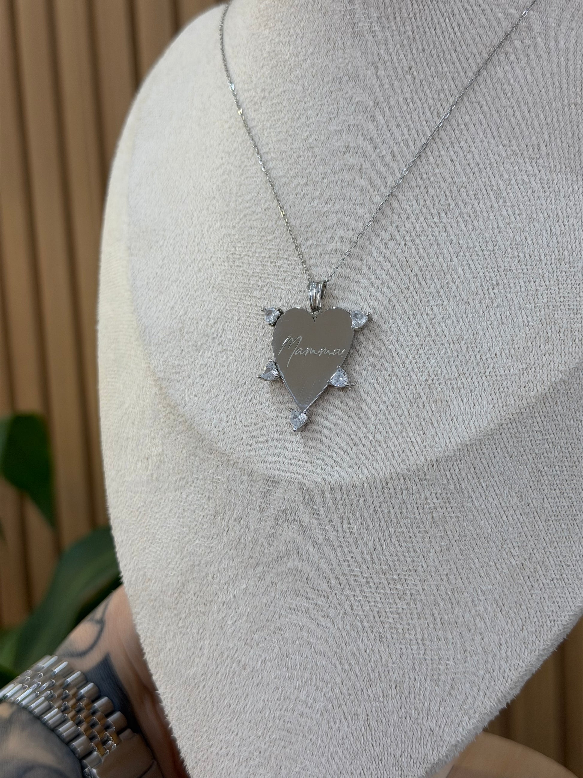COLLANA MAMMA CUORI LATERALI ARGENTO 925