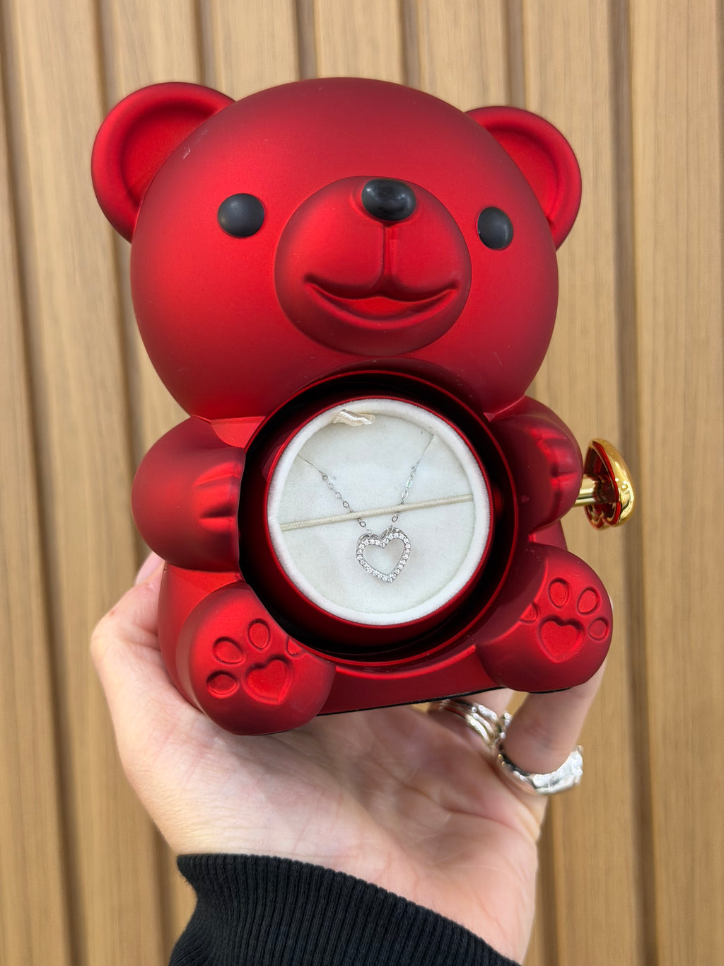 BOX MINI TEDDY CON COLLANA CUORICINO TRAFORATO ARGENTO 925