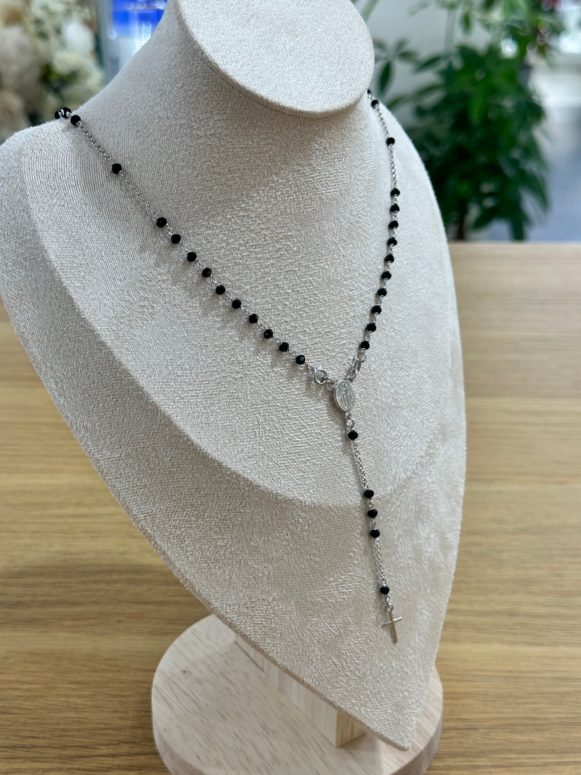 COLLANA ROSARIO ARGENTO CON PIETRA ONICE