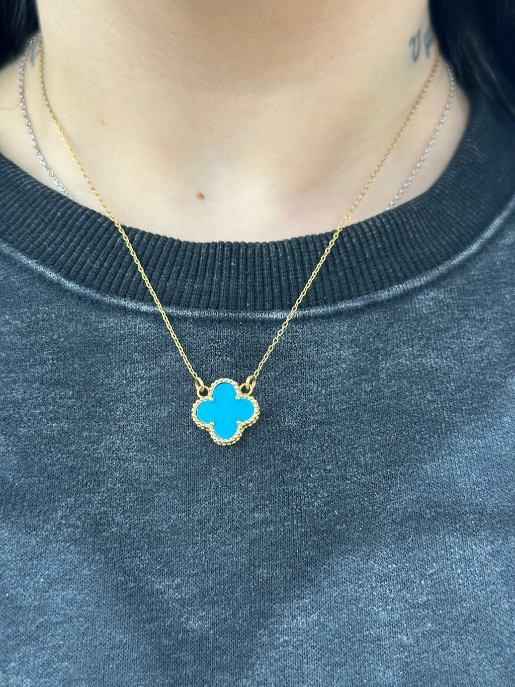 COLLANA QUADRIFOGLIO CELESTE