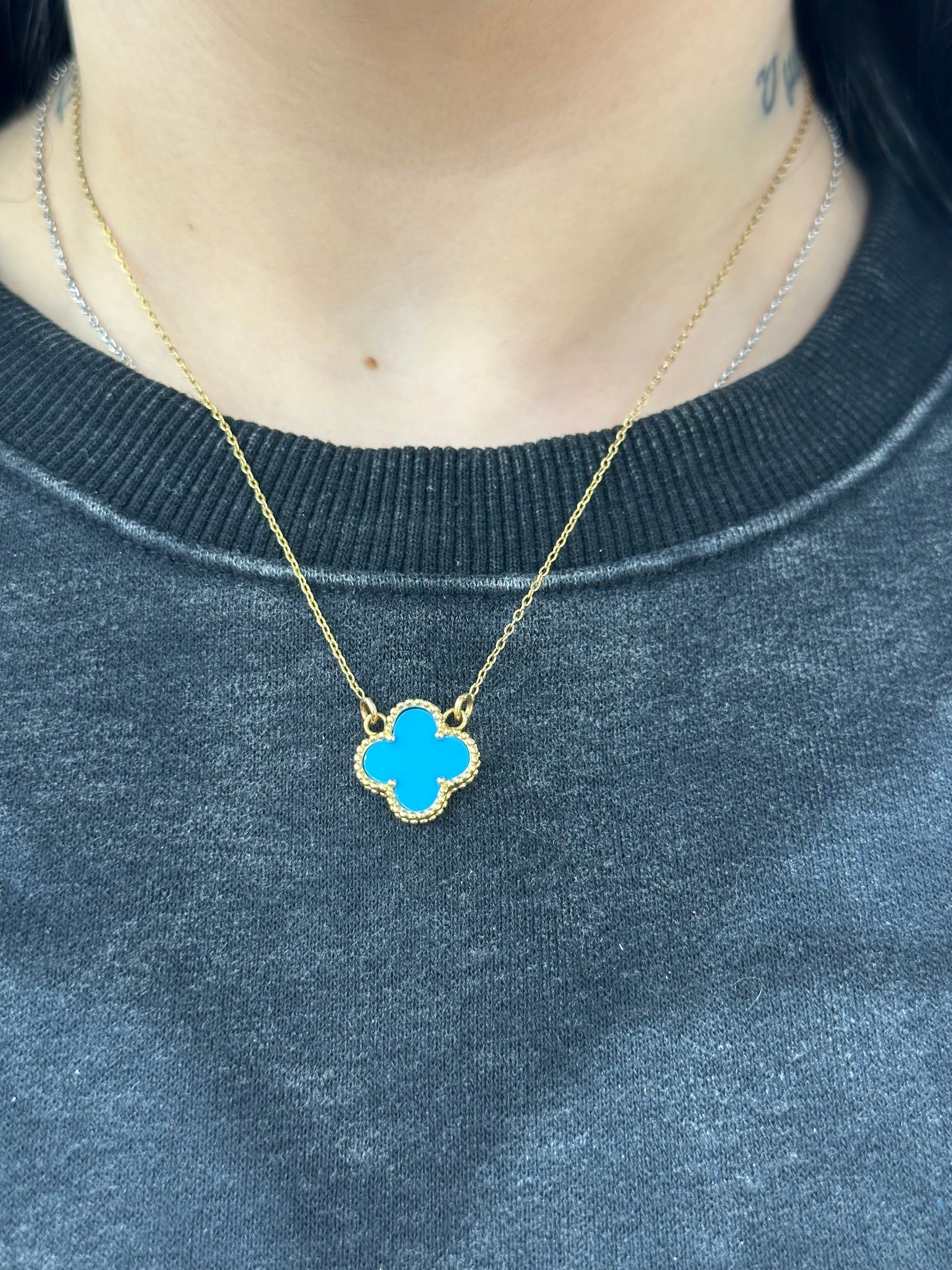 COLLANA QUADRIFOGLIO CELESTE