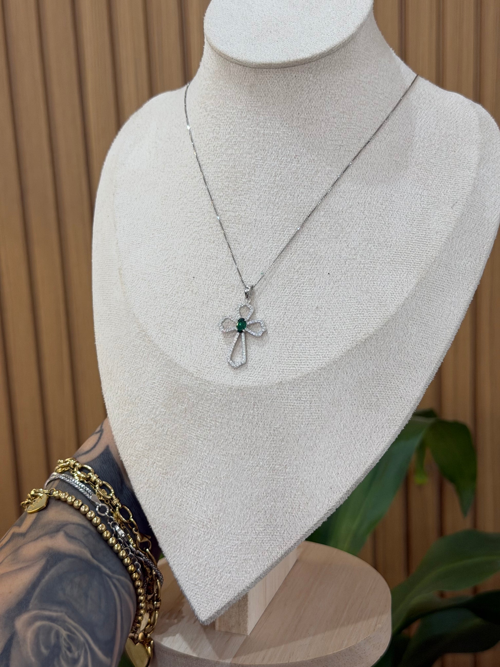 COLLANA ARGENTO 925 CON CROCE ESMERALDA