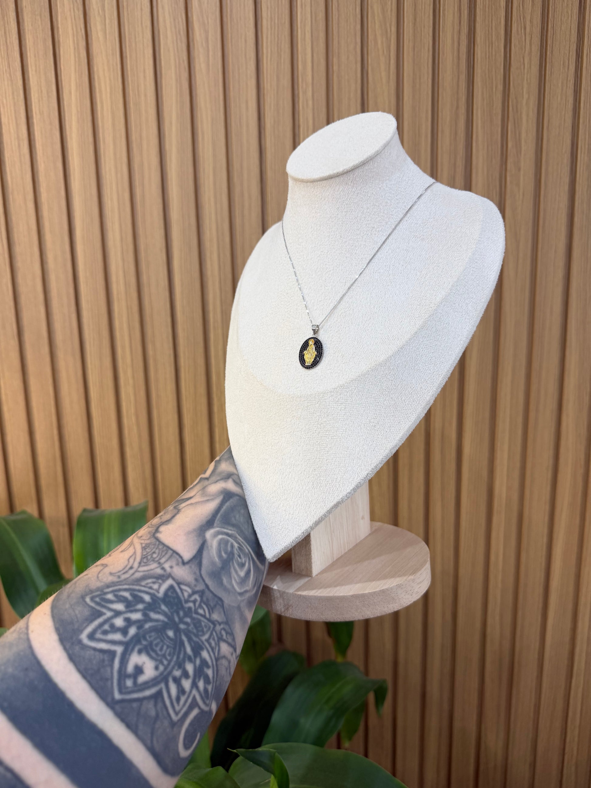 COLLANA MADONNINA ZIRCONI NERI ARGENTO 925