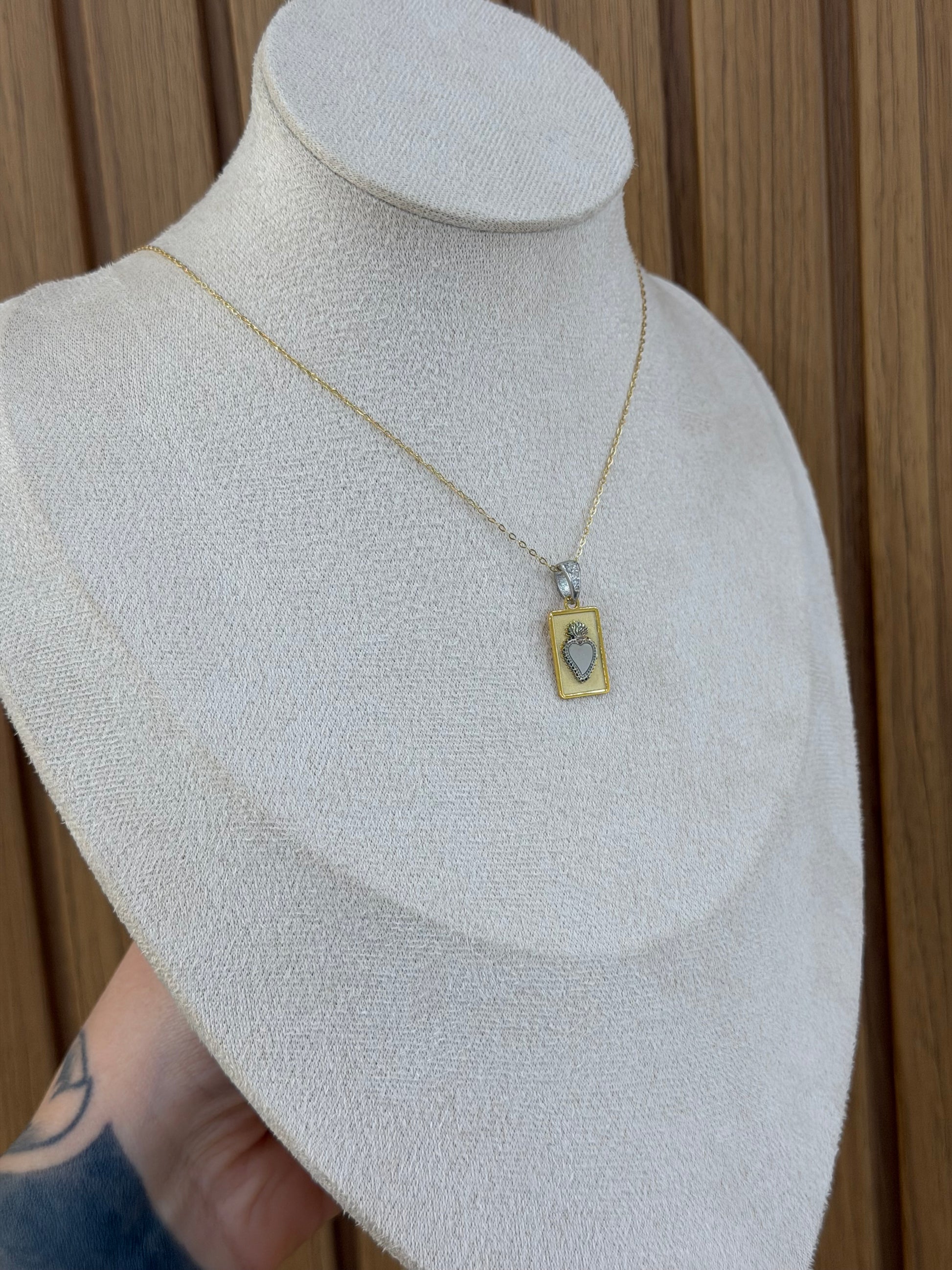 COLLANA MEDAGLIETTA CON CUORE SACRO ARGENTO 925