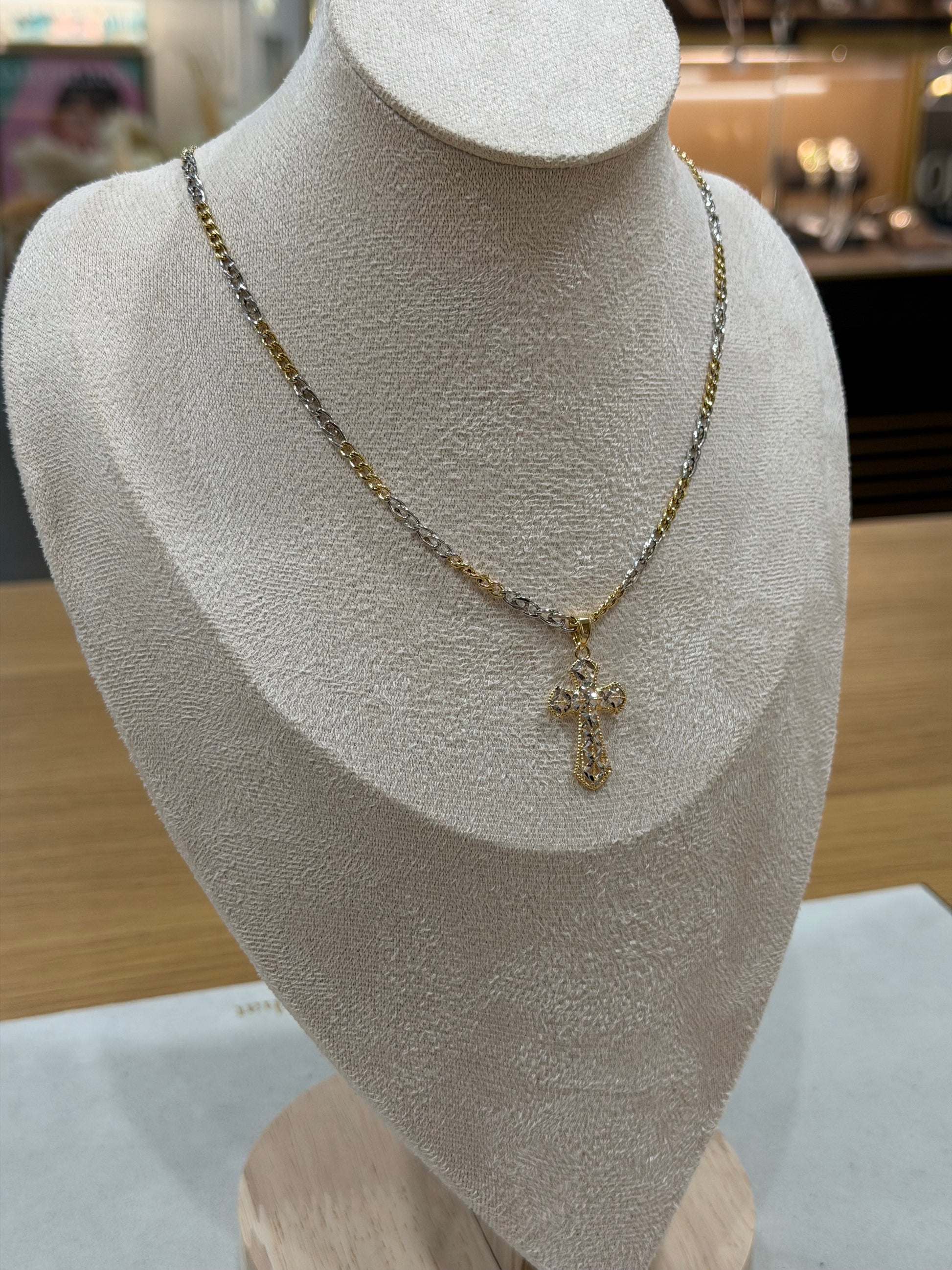 COLLANA BICOLORE ORO 18KT CON CROCE