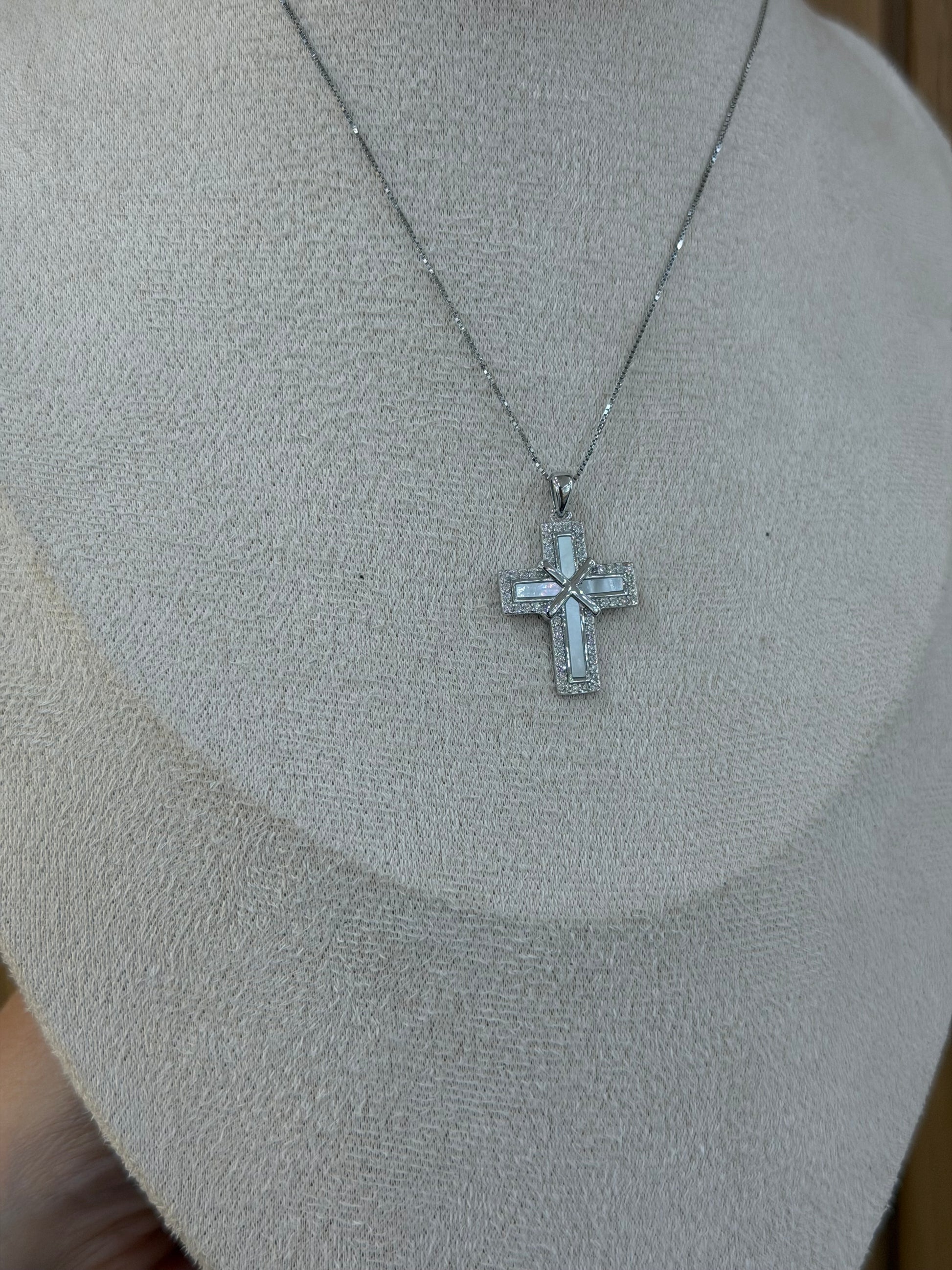 COLLANA ARGENTO 925 CROCE MADREPERLA