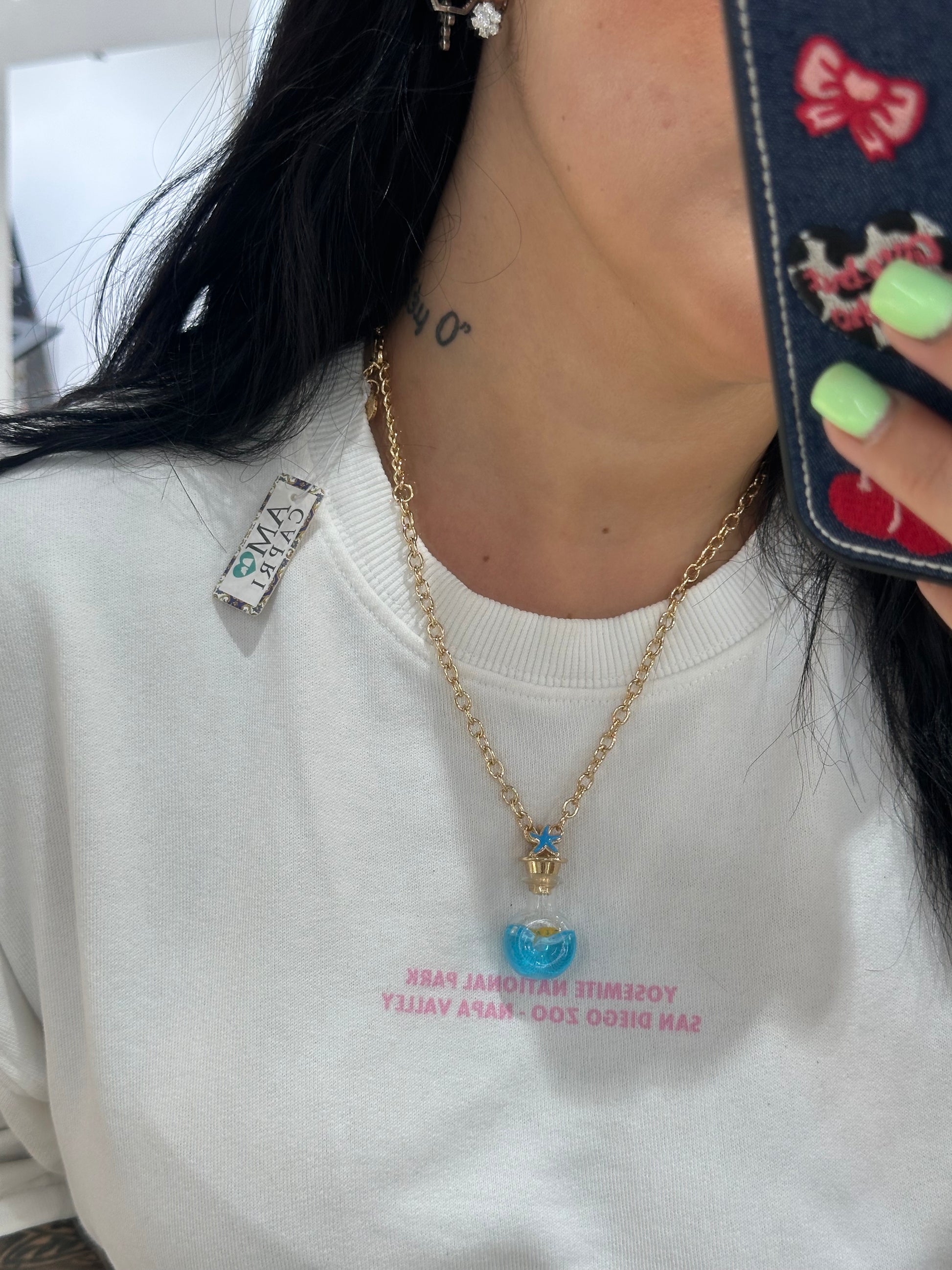 COLLANA AMO CAPRI IN METALLO CON BOTTIGLINA STELLA E PESCIOLINO