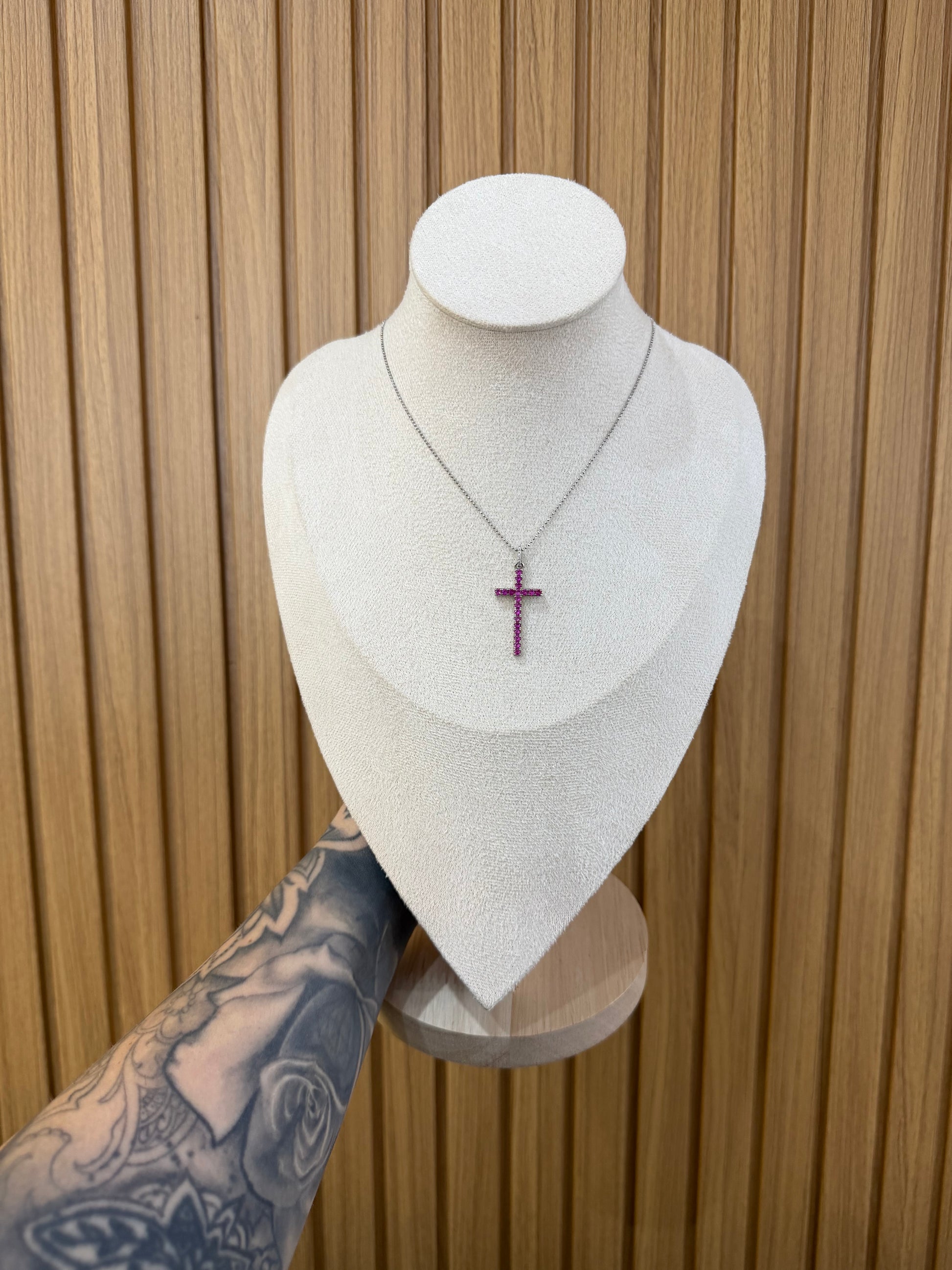 COLLANA CROCE BASIC FUCSIA ARGENTO 925