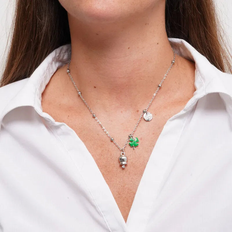COLLANA AMO CAPRI IN ACCIAIO CAMPANELLA CON QUADRIFOGLIO