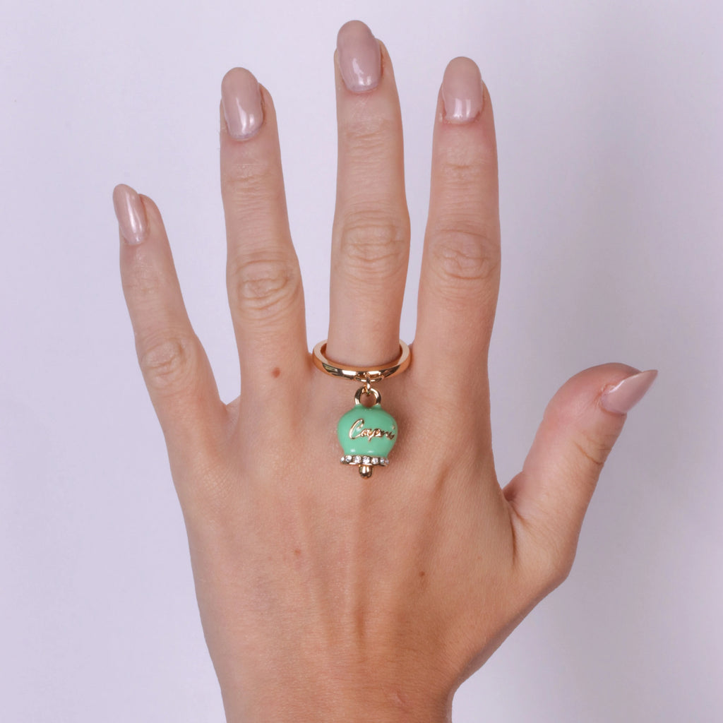 ANELLO AMO CAPRI CON CAMPANELLA VERDE IN METALLO