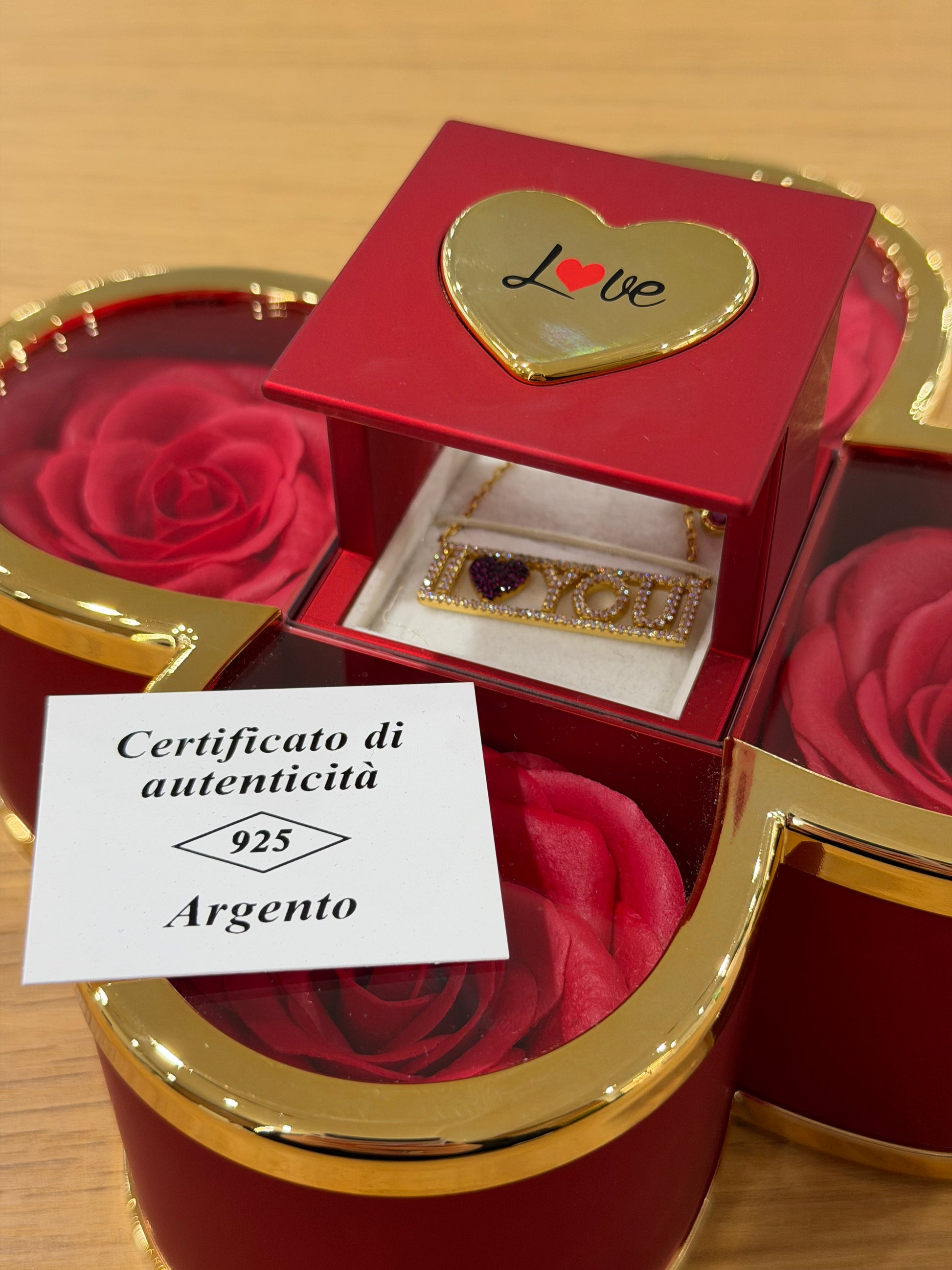 BOX IMPERIAL CON COLLANA I LOVE YOU ARGENTO 925